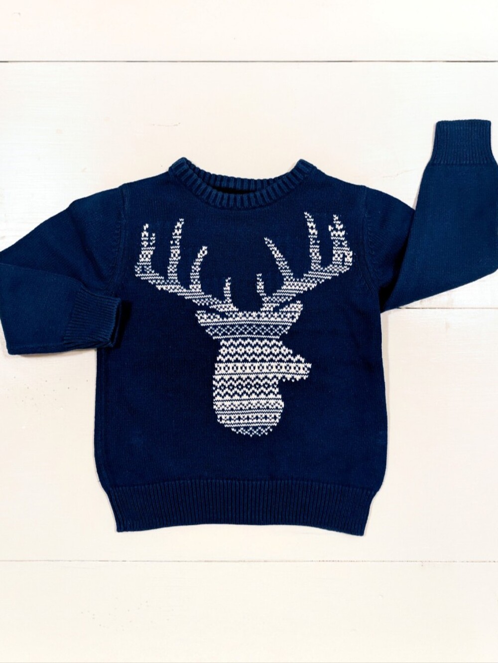 Knitted Unisex Sweater With Deer Print 4T